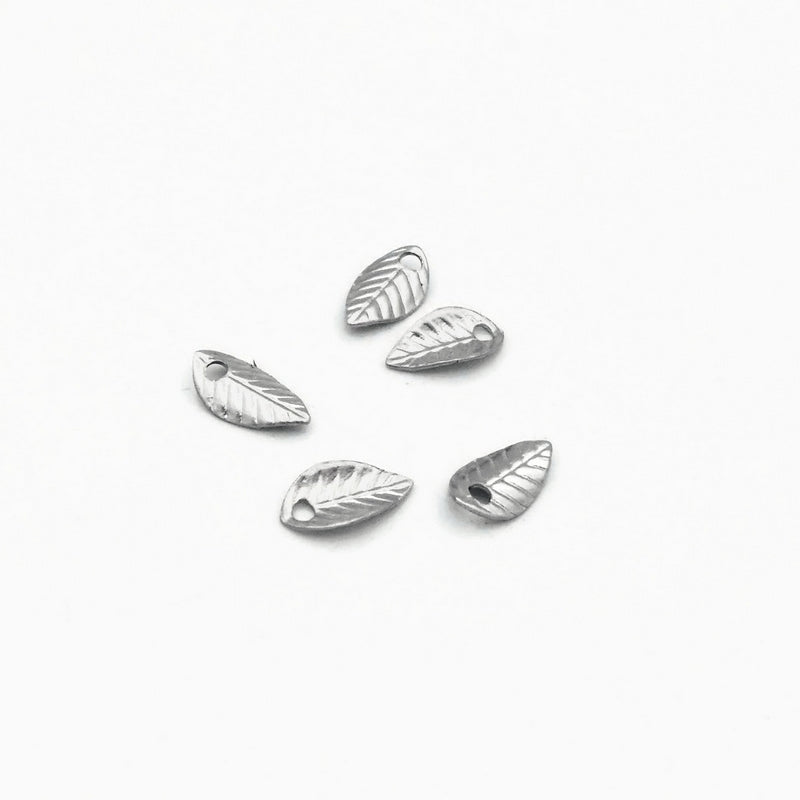 100 Tiny Stainless Steel Thin Embossed Leaf Charms