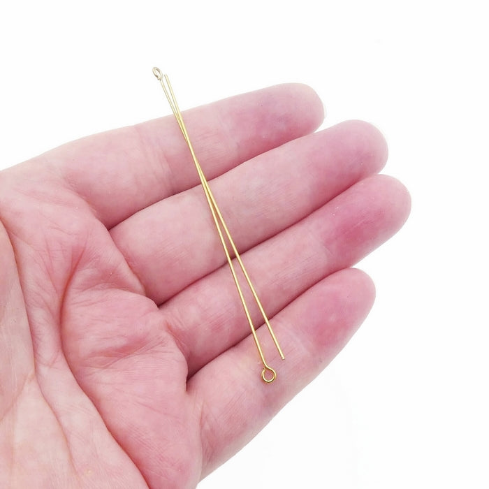 10 Gold Stainless Steel 75mm Eye Pins - Defect Batch