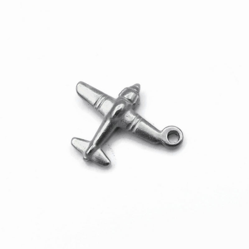 5 Small Solid Stainless Steel Aeroplane Charms