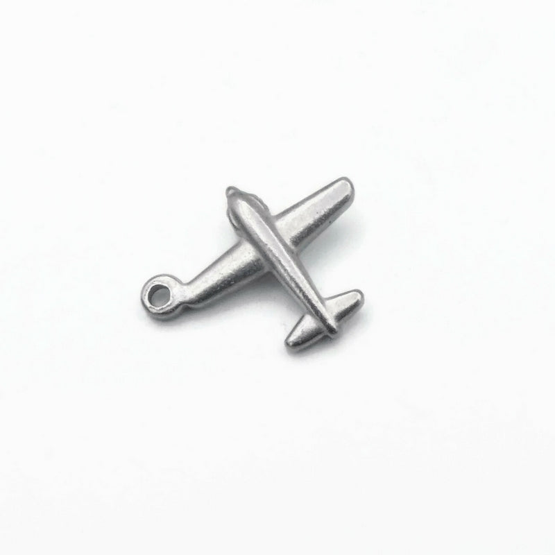 5 Small Solid Stainless Steel Aeroplane Charms