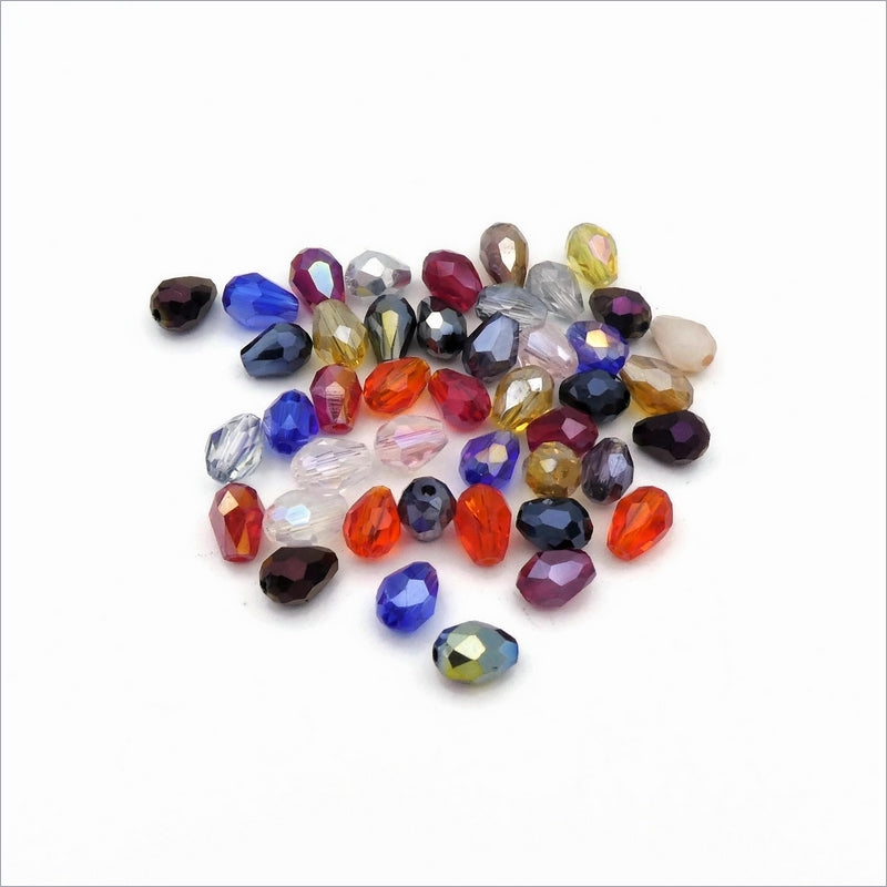 50 Random Mixed 8x6mm Faceted Glass Teardrop Beads