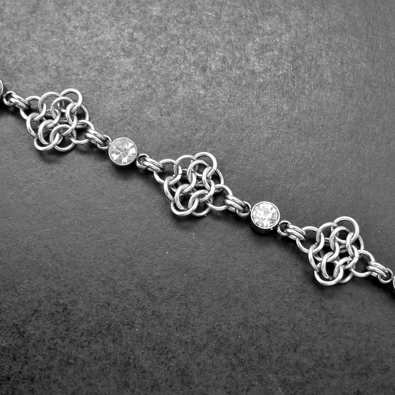 Stainless Steel & Glass Crystal Chain Maille Celtic Rose Anklet