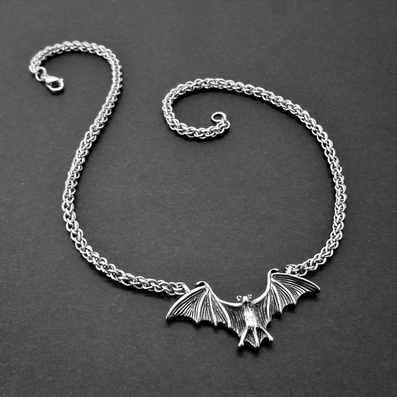 Stainless Steel Bat Pendant Choker Necklace