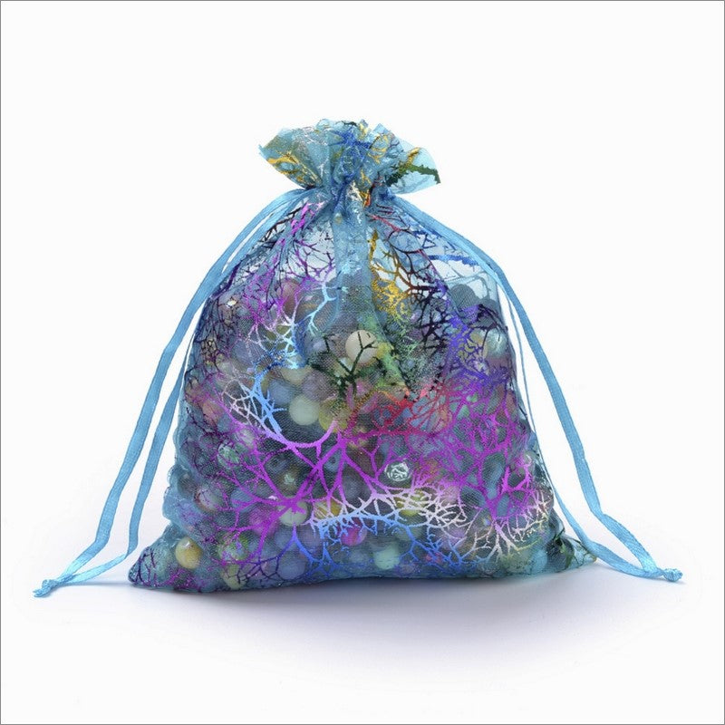 20 Metallic Coral & Blue Organza Gift Bags