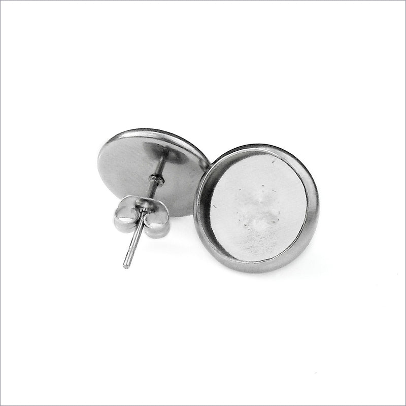 10 Pairs Stainless Steel 10mm Cabochon Stud Earring Settings