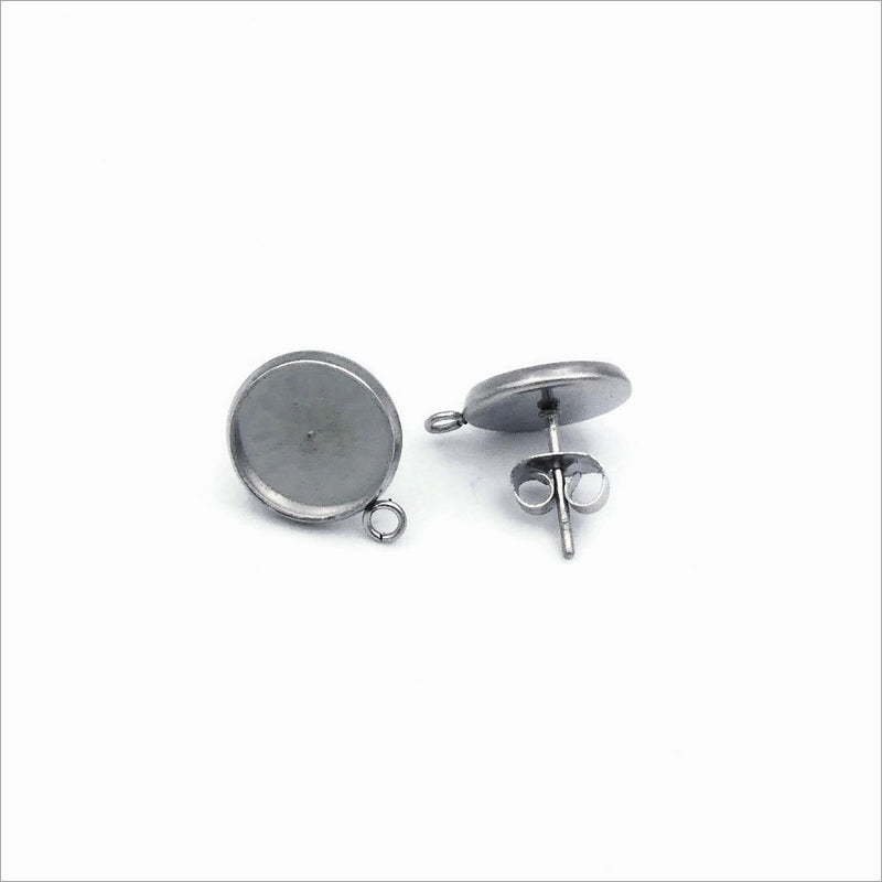 10 Pairs Stainless Steel Cabochon Stud Settings with Front Facing Loop
