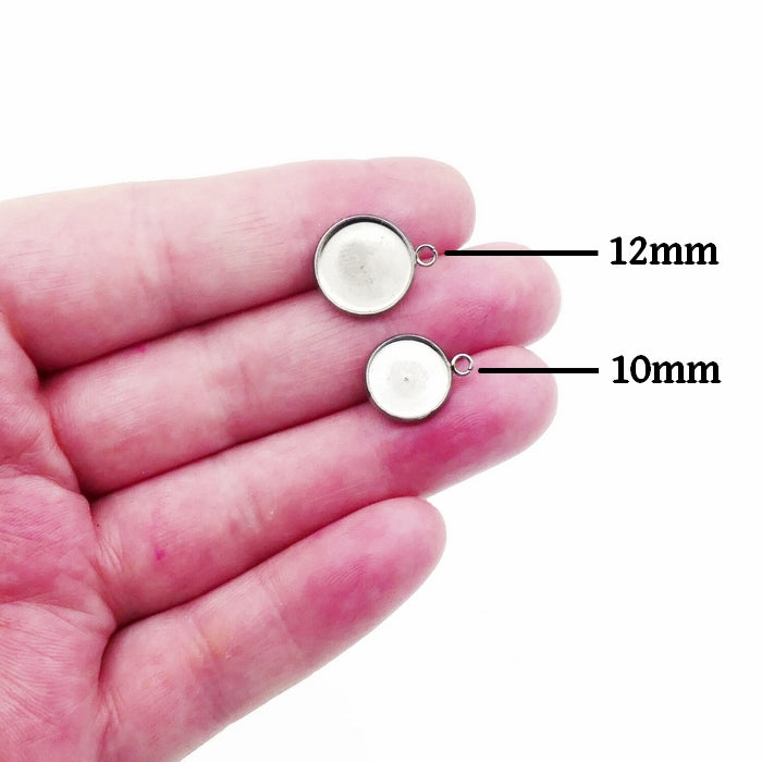 10 Pairs Stainless Steel Cabochon Stud Settings with Front Facing Loop