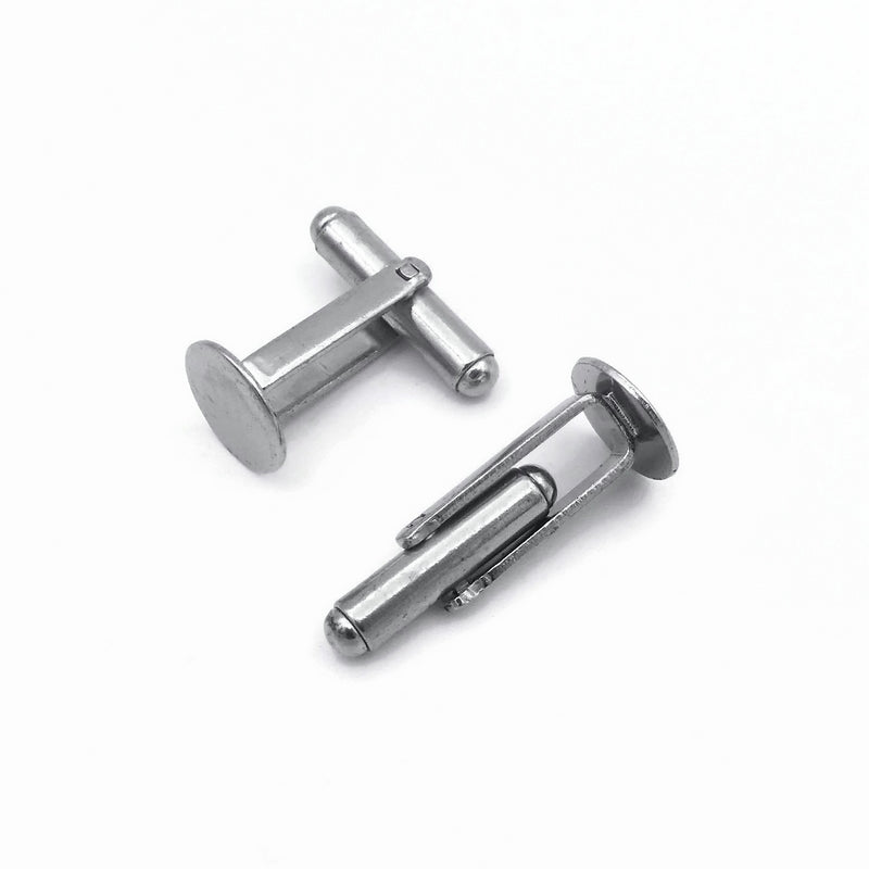 2 Pairs Stainless Steel Bullet Back Cufflink Blanks with 10mm Pad