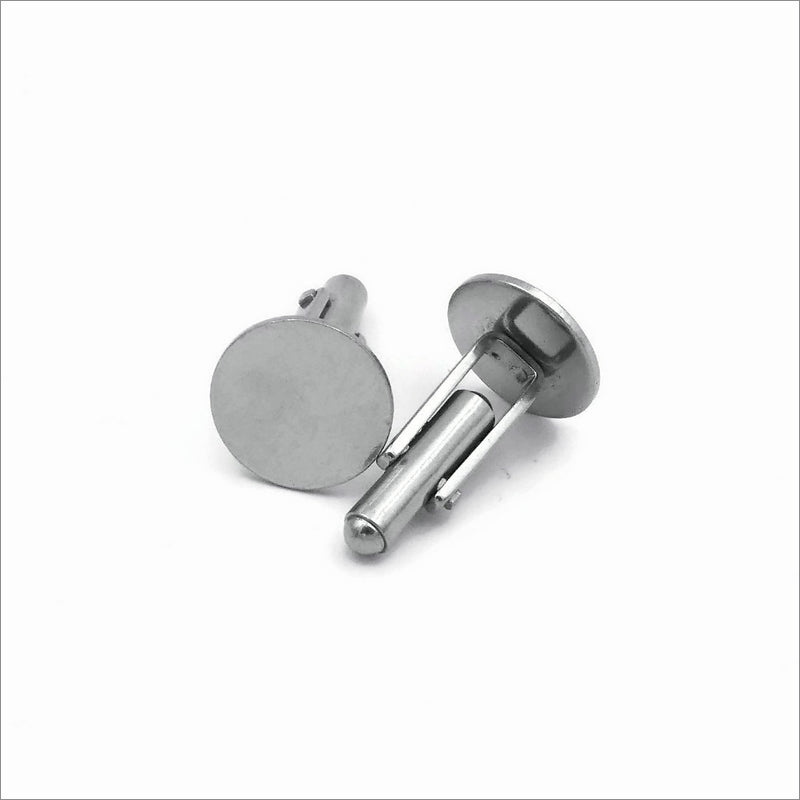 2 Pairs Stainless Steel Bullet Back Cufflink Blanks with 14mm Pad