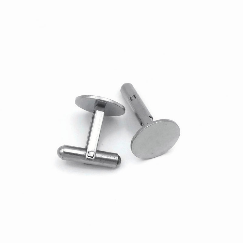 2 Pairs Stainless Steel Bullet Back Cufflink Blanks with 14mm Pad