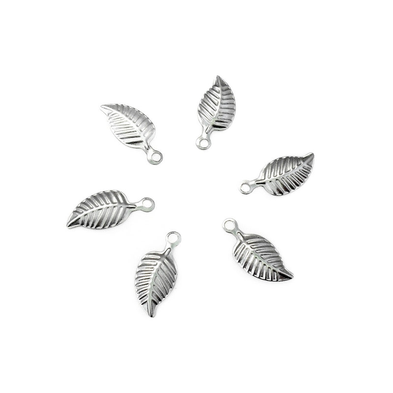 100 Small Stainless Steel Thin Embossed Leaf Charms