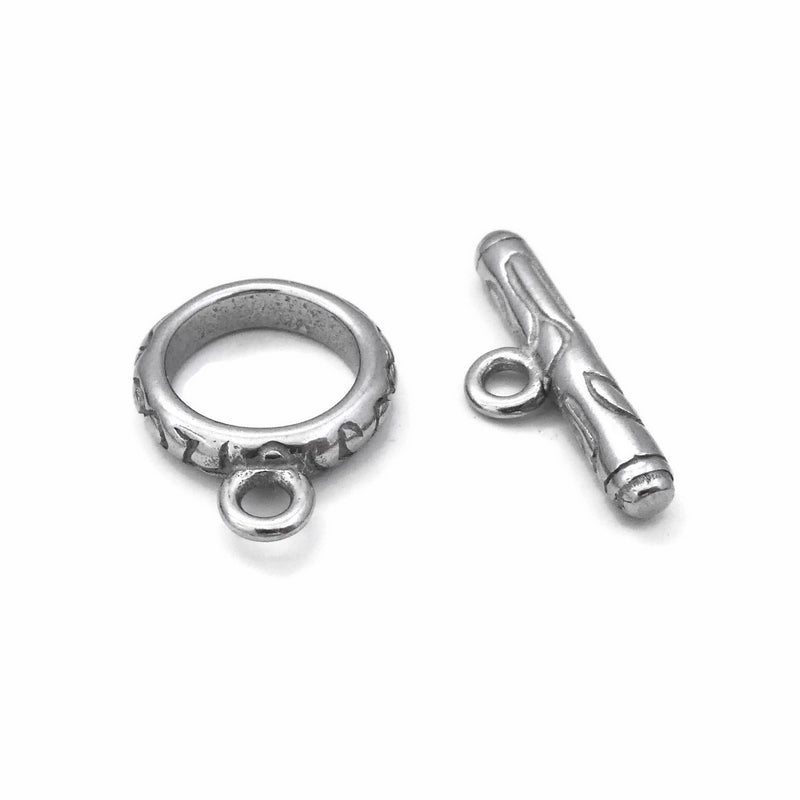 1 Etched Stainless Steel Toggle Clasp Set
