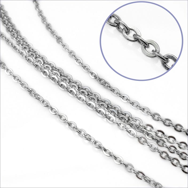 5m Fine Stainless Steel Flat Link Cable Chain 2mm x 1.5mm x 0.4mm Soldered Links