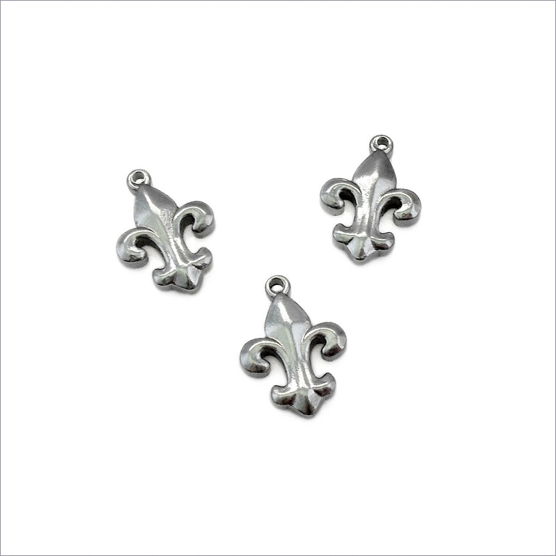 5 Solid Stainless Steel Fleur De Lis Charms