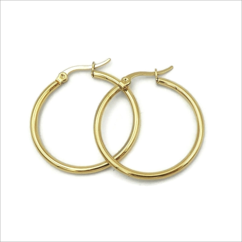 3 Pairs Gold Tone Stainless Steel 35mm Hoop Earrings