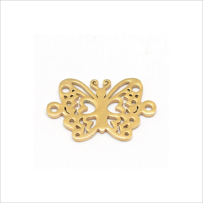 5 Small Gold Tone Stainless Steel Butterfly Connector Links