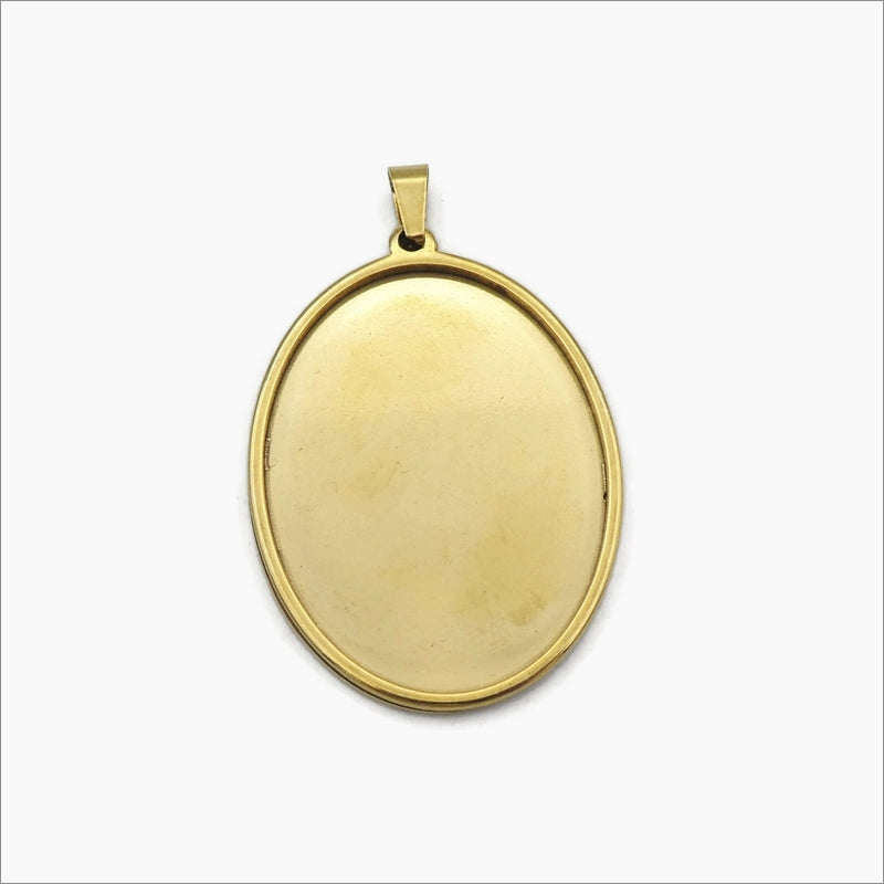 Gold Tone Stainless Steel 30mm x 40mm Oval Cabochon Pendant Settings