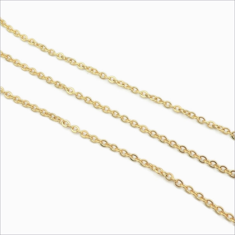 4m Gold Tone Stainless Steel Flat Link Cable Chain 2.5 x 2 x 0.5mm Open Links