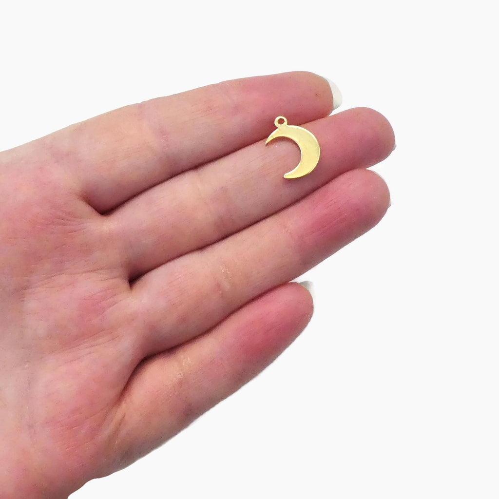 10 Gold Tone Stainless Steel Crescent Moon Tag Charms