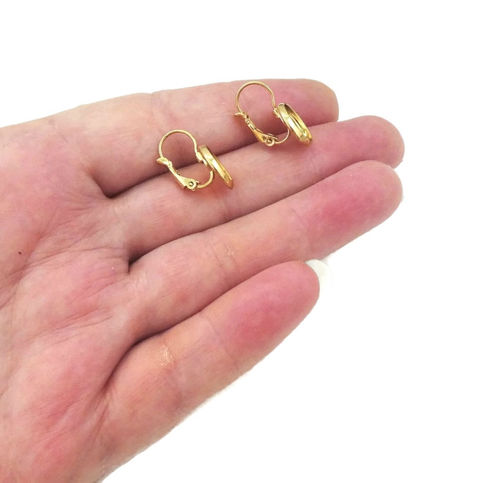 3 Pairs Gold Tone Stainless Steel 10mm Cabochon Leverback Earring Settings