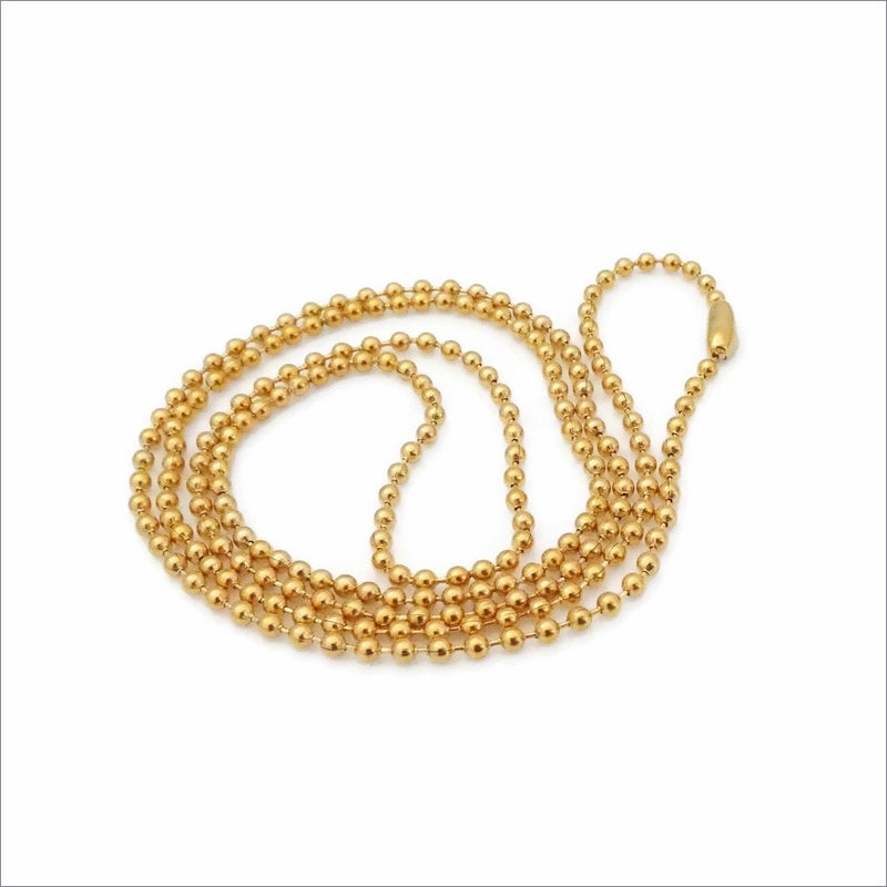 2 Gold Tone Plated 2.3mm Stainless Steel 75cm Ball Chain Necklaces