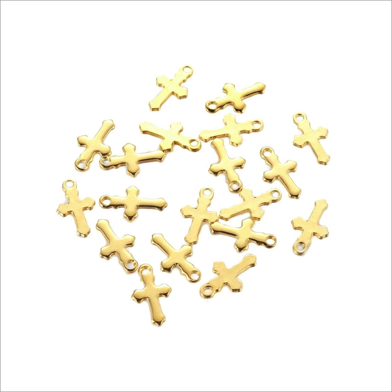 15 Gold Tone Stainless Steel Gothic Cross Charms