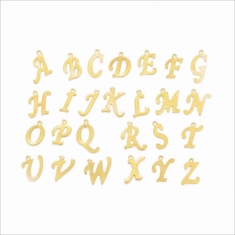 1 Full Set Gold Tone Stainless Steel Italic Alphabet Charms