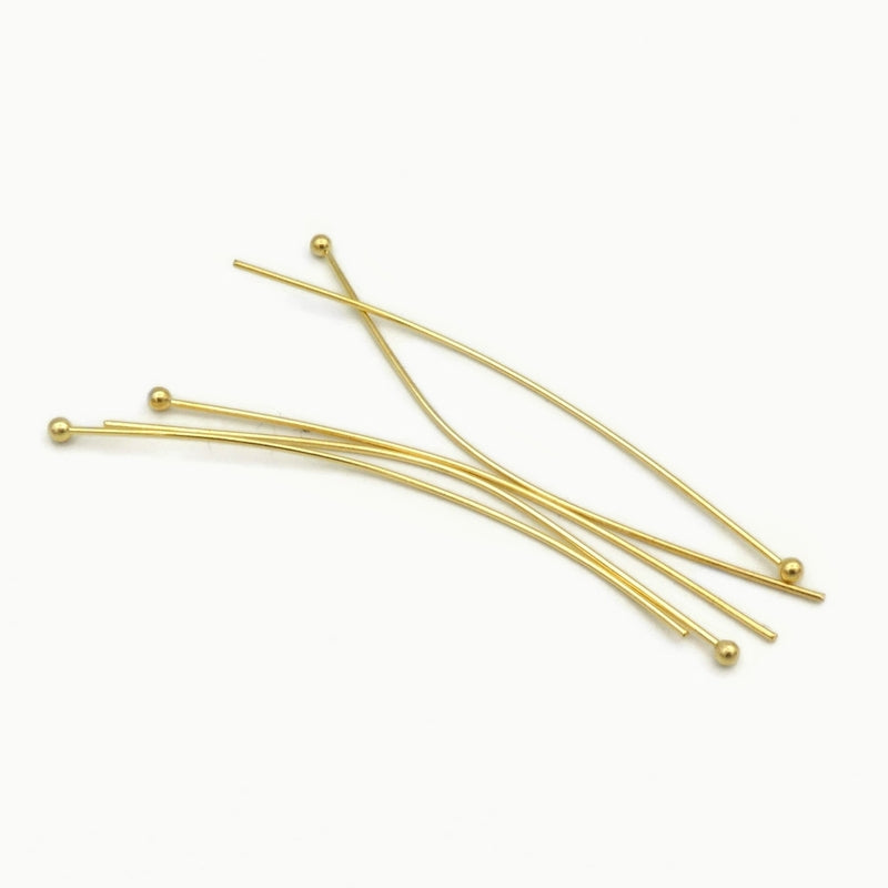 50 Gold Tone Stainless Steel 50mm Ball Head Pins 22 Gauge
