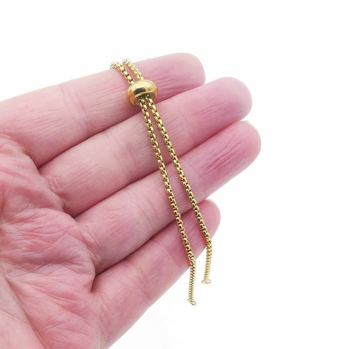 2 Gold Tone Stainless Steel Adjustable Rolo Chain Bracelet Blanks with Slider