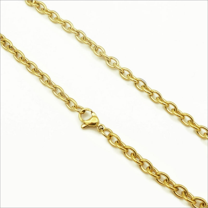 2 Gold Tone Stainless Steel 60cm Cable Chain Necklaces 4.5mm x 3.5mm Links