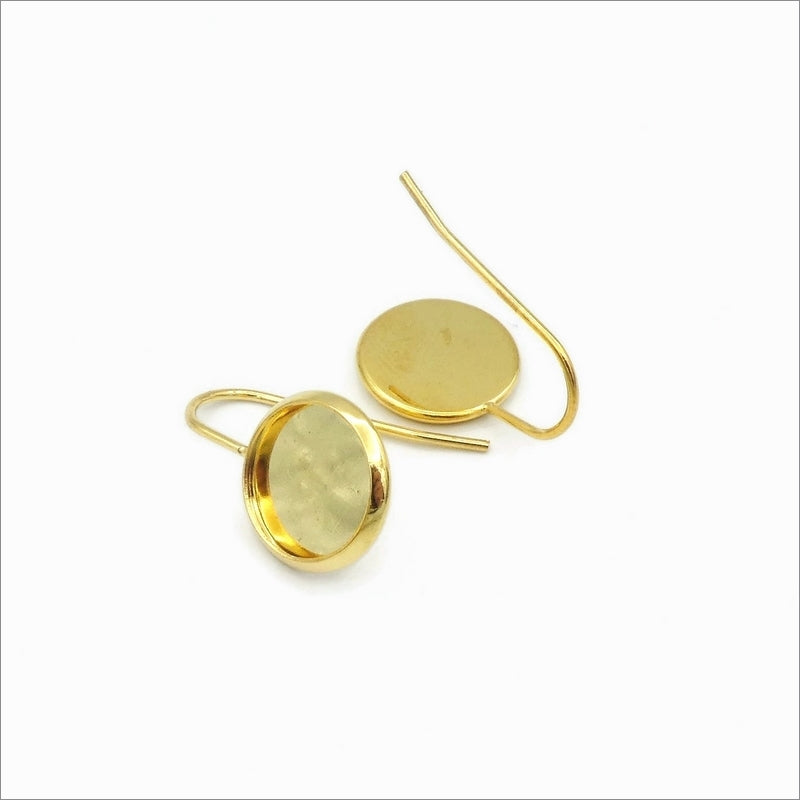 5 Pairs Gold Tone Stainless Steel 10mm Cabochon Earring Hook Settings
