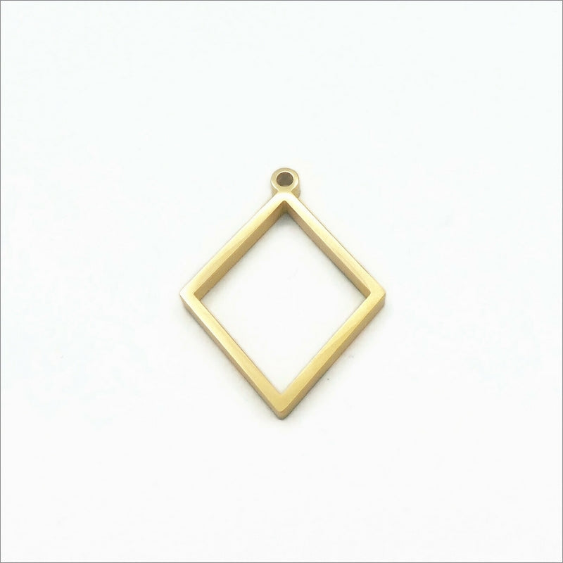 3 Gold Tone Stainless Steel Diamond Shape Open Back Bezel Settings for Resin Pendants