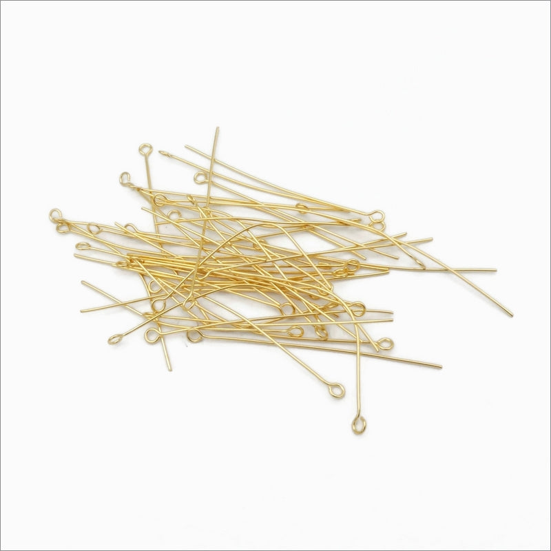 100 Unsorted Gold Tone Stainless Steel 50mm Eye Pins