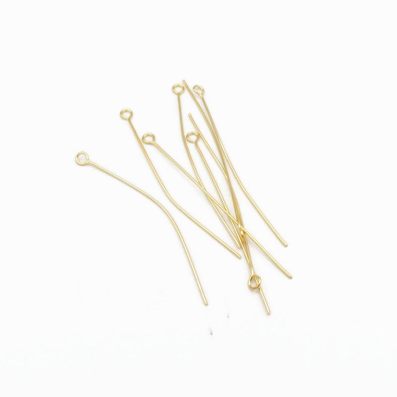 100 Unsorted Gold Tone Stainless Steel 50mm Eye Pins