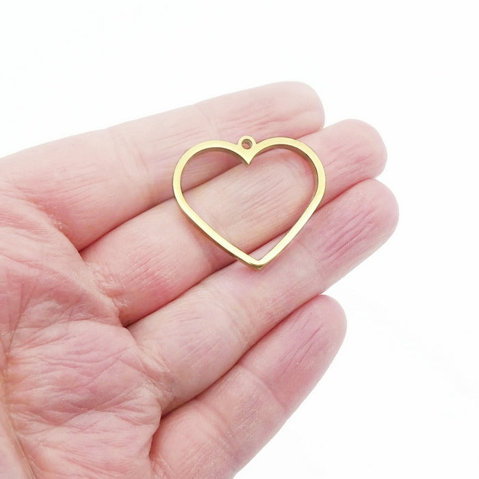 3 Gold Tone Stainless Steel Heart Shape Open Back Bezel Settings for Resin Pendants