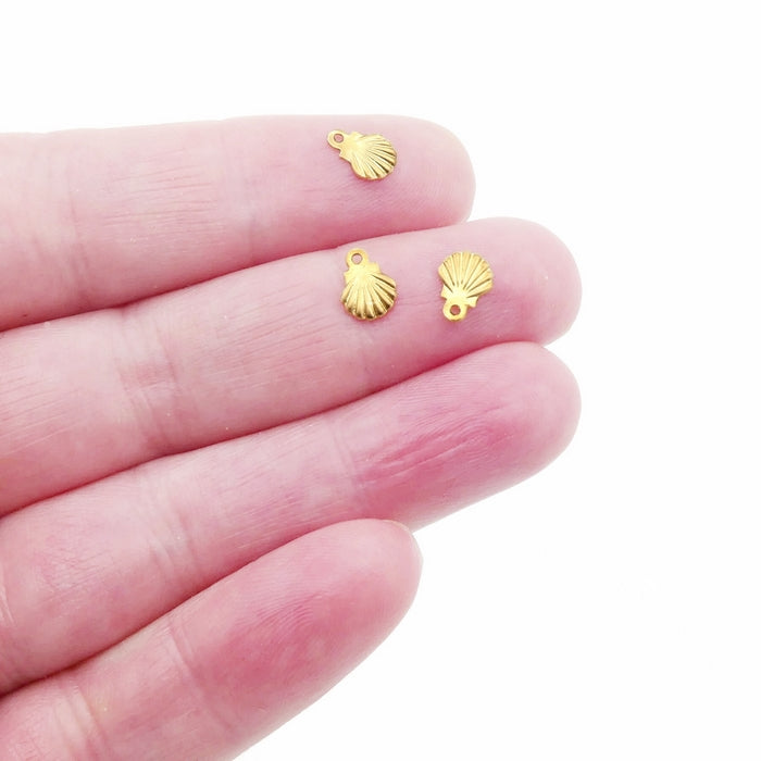 50 Tiny Gold Tone Stainless Steel Thin Filigree Scallop Shell Charms