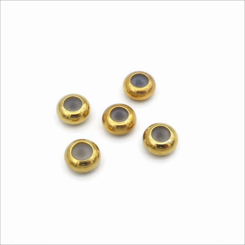 10 Gold Tone Stainless Steel 8mm Rondelle Slider Beads with Rubber Inserts