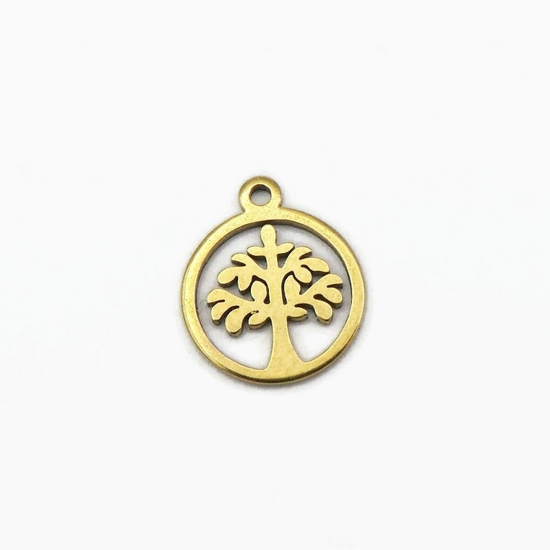 10 Small Gold Tone Stainless Steel Tree of Life Charms