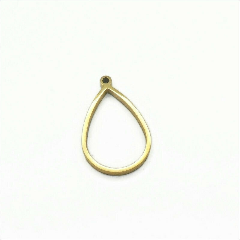 Gold Tone Stainless Steel Teardrop Open Back Bezel Pendant