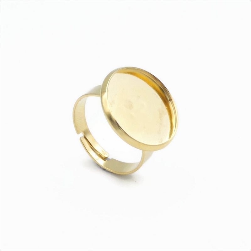 5 Gold Tone Stainless Steel 16mm Cabochon Ring Settings