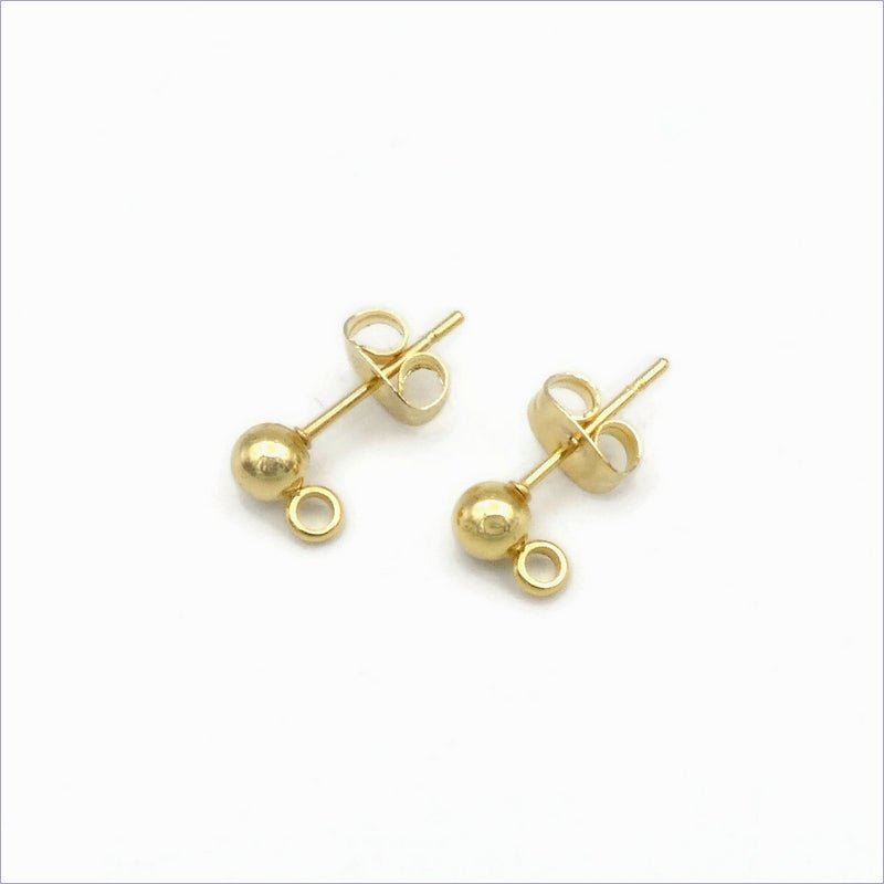10 Pairs Gold Tone Stainless Steel 4mm Ball Stud Earrings with Side Facing Loop