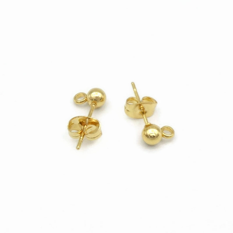 10 Pairs Gold Tone Stainless Steel 4mm Ball Stud Earrings with Side Facing Loop