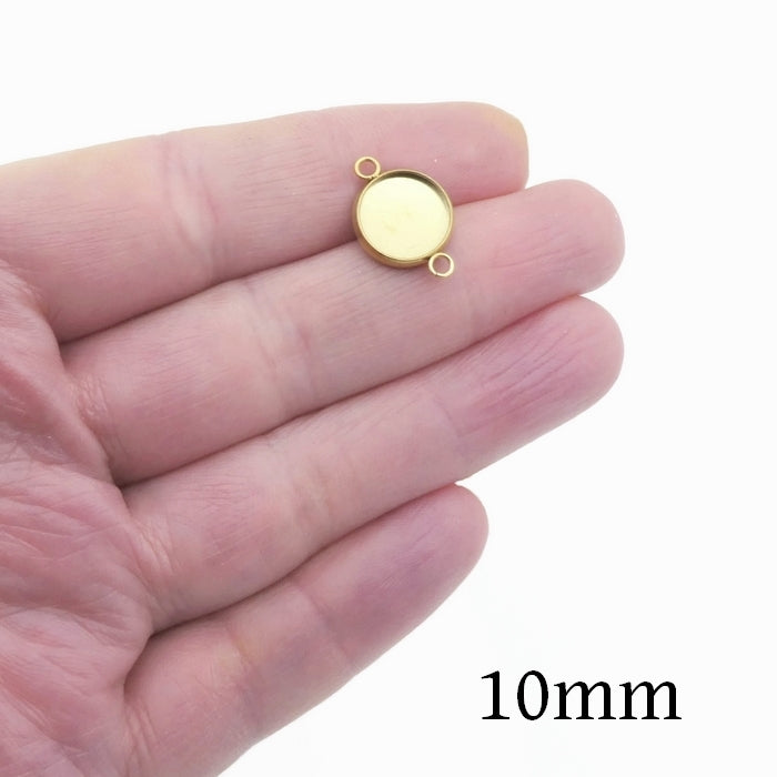 10 Gold Stainless Steel Round Cabochon Connector Settings