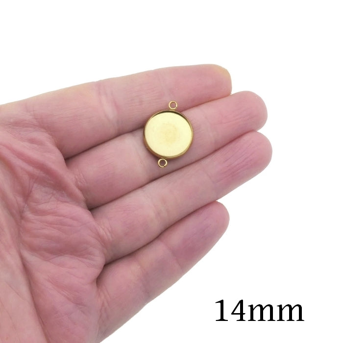 10 Gold Stainless Steel Round Cabochon Connector Settings