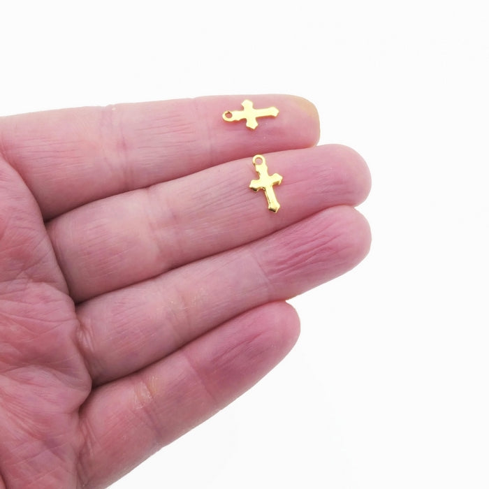 15 Gold Tone Stainless Steel Gothic Cross Charms