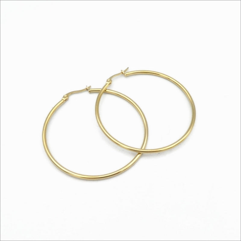 3 Pairs Gold Tone Stainless Steel 50mm Hoop Earrings
