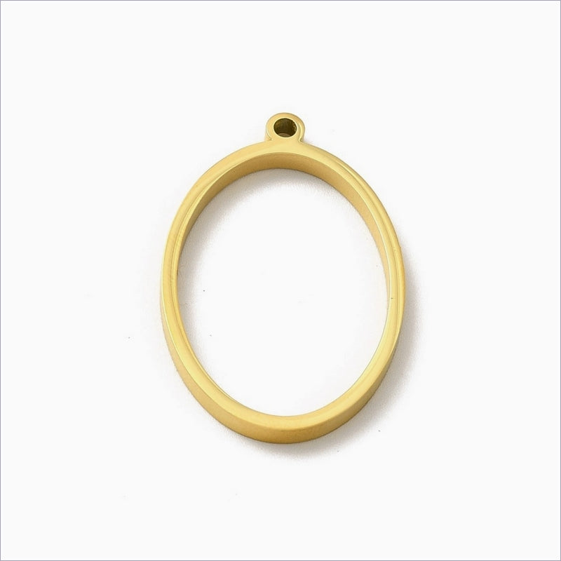 3 Gold Tone Stainless Steel Oval Open Back Bezel Settings for Resin Pendants