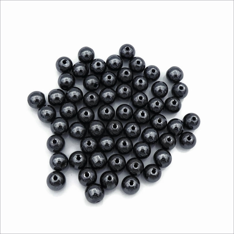 25 Gunmetal Black 8mm Round Synthetic Hematite Beads