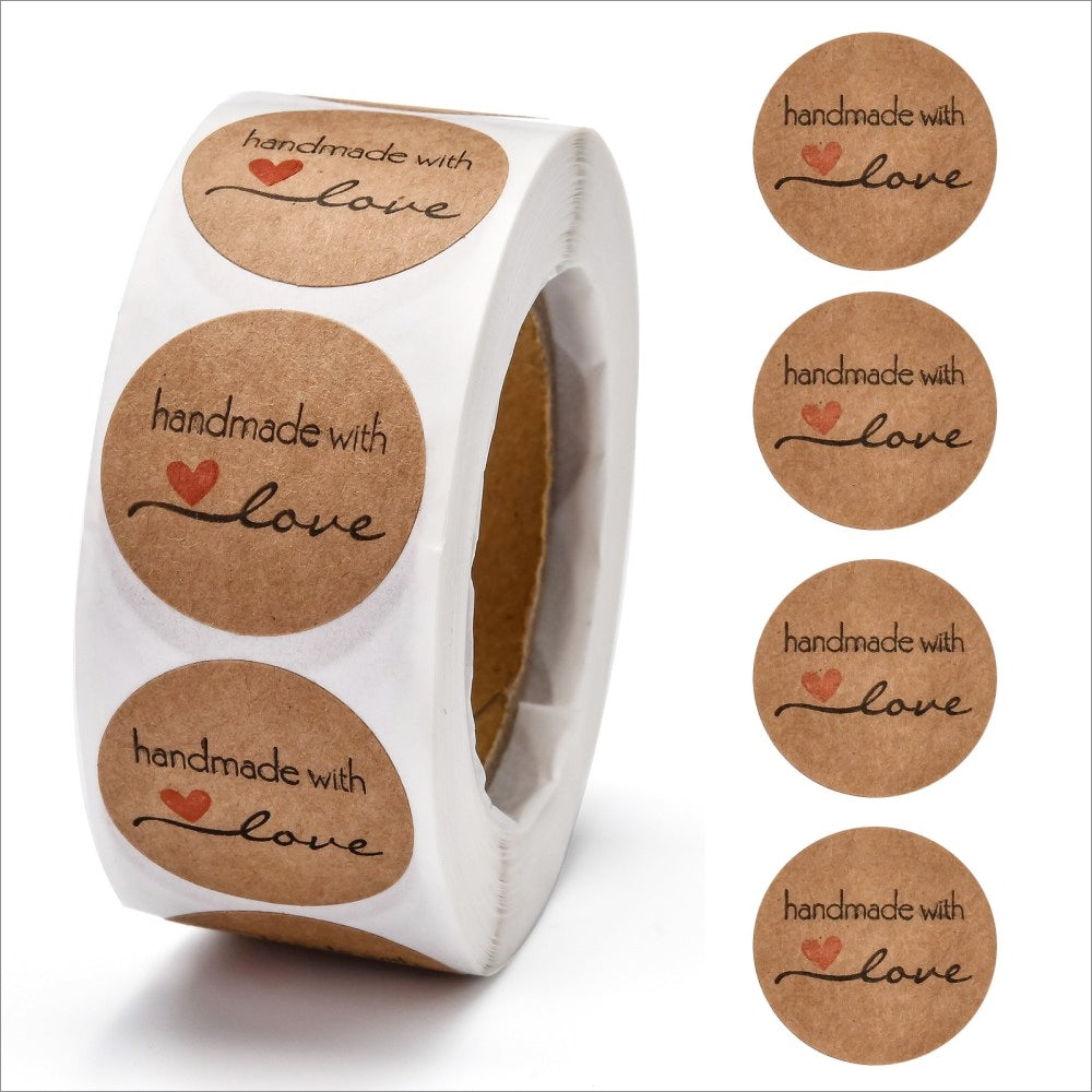 1 Roll 25mm Round Paper Handmade With Love Stickers