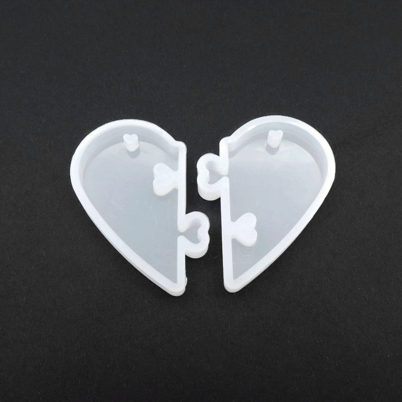 1 Set Silicone Heart Puzzle Piece Pendant Mould